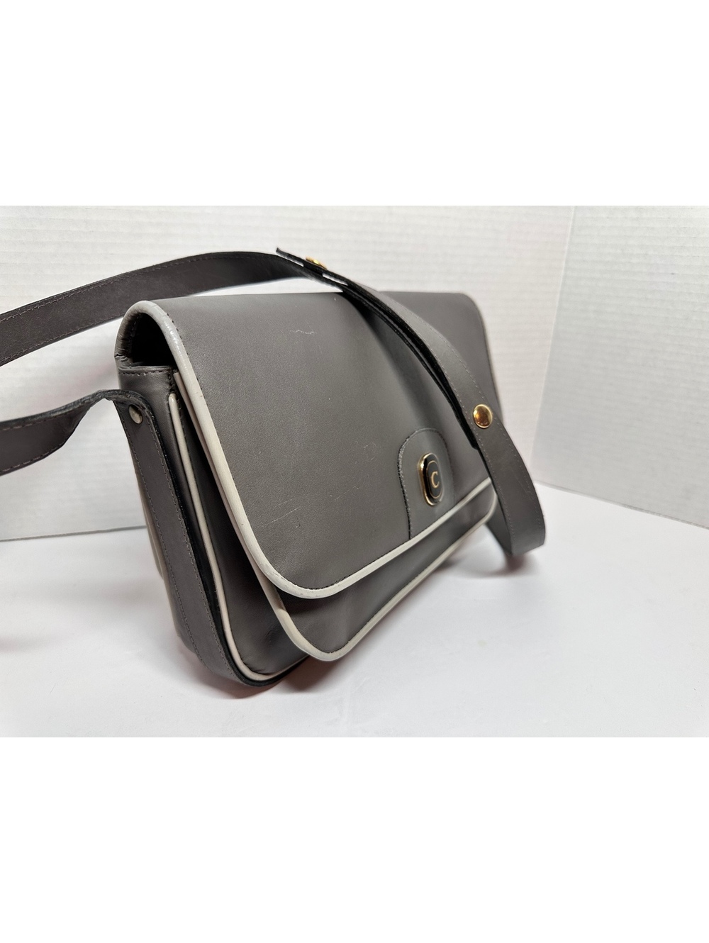 Rare Vintage Cordoban Leather Grey Shoulder /Saddle Bag